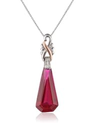 S&G Sterling Silver and 10k Rose Gold Special Cut Created Ruby with Diamond Accent Pendant Necklace, 18"