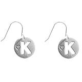 Sterling Silver Stencil Initial K Disc Drop Earrings