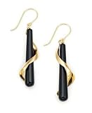 14k Gold Onyx Spiral Drop Earrings