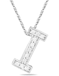 0.21 Cts Diamond I Initial Pendant in 14K White Gold