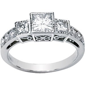 Childrens Toyshop  Jewelry : 14K White Gold Created Moissanite & Diamond 3 Stone Anniversary Band