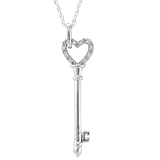 Sterling Silver Diamond Open Heart Key Pendant (1/20 cttw), 18