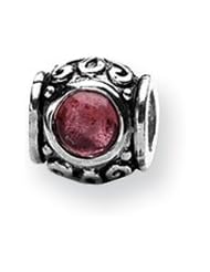 Red CZ, Barrel Charm in Silver for 3mm Charm Bracelets
