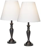 Set of Two Brown Metal Candlestick Table Lamps