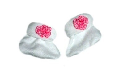 White Booties with Pink Gingham Flowers (Small Infant 5-8 Pounds)