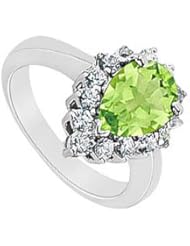 Peridot and Diamond Ring 14K White Gold - 1.50 CT TGW