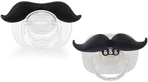 (2 PACK) The Best Mustache Pacifier For Baby With High Quality (Various Styles / Colors) - A Funny Toys And Good Night's Sleep With Brown & Black Cute Pacifier For Newborn, Toddler, Boys And Girls (From 0 - 3 months, 3 - 6 months, 6 - 12 months, 12+) With Special Beautiful Design - Ideal Gift For Your Lovely Baby (Black 1 - Black 2)