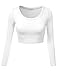 Simlu Womens White Short Cropped Top, Cheap Summer Top with Long Sleeves, White, Medium