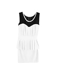 Pleated Sheer Mesh Stretchy Peplum Sleeveless Cotton Scoop Neck Mini Dress 