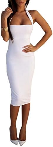 Selinavor Women Sexy Bodycon Bandage Halter Strapless Sleeveless Knee-Length Party Dresses (M, White)