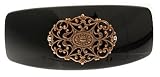 France Luxe Filigree Florentine Narrow Volume Barrette - Black w/Antique Gold