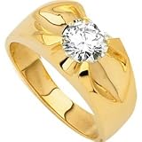 Classy! High Fashion! Men's 14k Yellow-gold 07.50MM=1 1/2 CT Round Moissanite High-Polish Ring