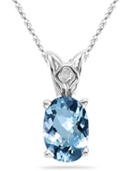 3/4 (0.71-0.80) Cts of 7x5 mm Heirloom Oval Aquamarine Scroll Pendant in 18K White Gold