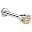 16 Gauge 5/16" -Solid 14KT White Gold 3mm Champagne Cubic Zirconia Tragus Earring Stud