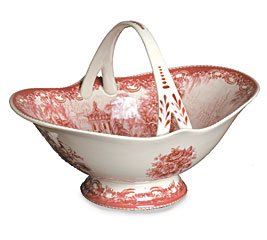 French Country Red Toile Porcelain Basket Shape Dish/Bowl For Home Decor And French Country Decor