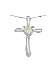 Original Star K (tm) Cross Love Pendant with 6mm Heart Shape Created Opal in 925 Sterling Silver