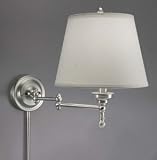 Swing Arm Plug in Lamp in Brushed Nickel, White Sh