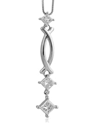 14k White Gold 3 Stone Journey Princess-Cut Diamond Pendant Necklace (GH, I1-I2, 0.50 carat)