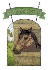 HANGING PLAQUES WITH WELCOME HORSE YARD ART PLAQUE GARDEN