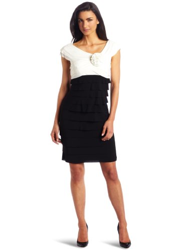 London Times Women's MJ Shutter Dress, Soft White/Black, 14