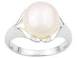 10MM NATURAL WHITE CULTURED FRESHWATER PEARL STERLING SILVER RING