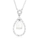 10k White Gold Created-Opal and Diamond Pendant