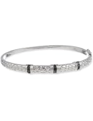 Sterling Silver 3-Bar Black Diamond Textured Bangle Bracelet (1/4 cttw)
