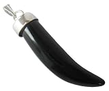 Lucky Gemstone Italian Horn Pendant In Black Onyx