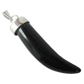Lucky Gemstone Italian Horn Pendant In Black Onyx