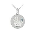 Sterling Silver Aquamarine March Birthstone Handprint Pendant, 18"