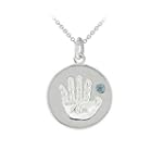 #7: Sterling Silver Aquamarine March Birthstone Handprint Pendant, 18" Sterling Silver