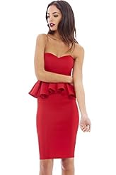 Elastane/Polyester Peplum Illusion Bandeau Neck Sweetheart Party Dress/Midi Dress 