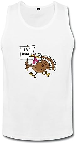 Jiaso Men's O-Neck Funny Thanks Giving Day Eat Beef Tank Medium White