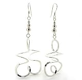 Long Looping Star Twisted Spirals Dangling Sterling Silver Earrings