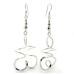 Long Looping Star Twisted Spirals Dangling Sterling Silver Earrings