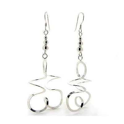 Long Looping Star Twisted Spirals Dangling Sterling Silver Earrings
