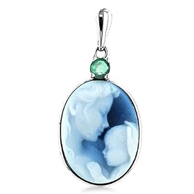 Buy 14K White Gold Emerald May Birthstone Cameo Pendant by Netaya