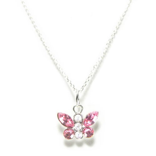 Butterfly Necklace Accented with Swarovski Crystal Rose Pink Rhinestones in Sterling Silver
