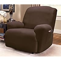 Stretch Greek Key 1-Piece Recliner Slipcover - Brown