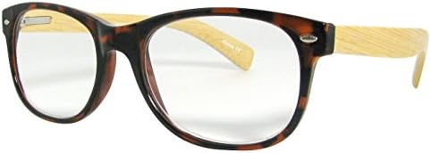 Wayfarer Type Reading Glasses Tortoise Shell Frames Bamboo Temples Strength +1.5