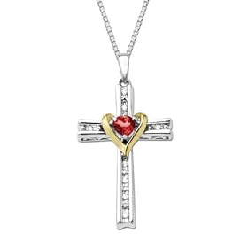 Sterling Silver and 14k Gold Ruby Cross Pendant Necklace, 18 by 