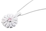 Creatinu Rhodium plated Sterling Silver, Ladies Fancy Flower Pendant, AP514, set with pink Cubic Zirconia + 16-18 extendable fine box chain.
