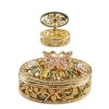 Filigree Butterfly & Roses Trinket Box - x14500 - enamel & crystral - 11x6x3cm