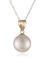 14k Yellow Gold and White AA-Grade Akoya Cultured Pearl (8.5-9 mm) Pendant Necklace, 18"