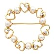14K Yellow Gold White Akoya Pearl and Diamond Circle Brooch