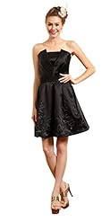 Strapless Short Satin Off the Shoulder  Sequined Embroidered Peplum Bridesmaid Dress  With Ruffles