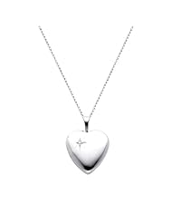 14K White Gold Diamond-Accent Heart Locket Pendant (0.65" Inches or 16mm, 1/10 ctw., GH, SI) with 1.2mm Rolo Cable Chain - 18" Inches