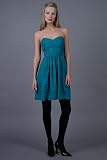 Teal Colored Strapless Shirred Dresses by Shoshanna