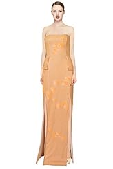 Strapless Polyester/Silk/Viscose Sequined Peplum Evening Dress 