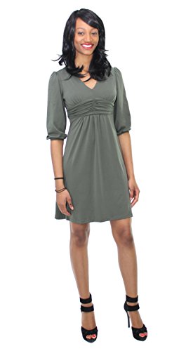 NY Collection Women's 3/4 Sleeve Empire Waist Jersey Dress (L, Olive)